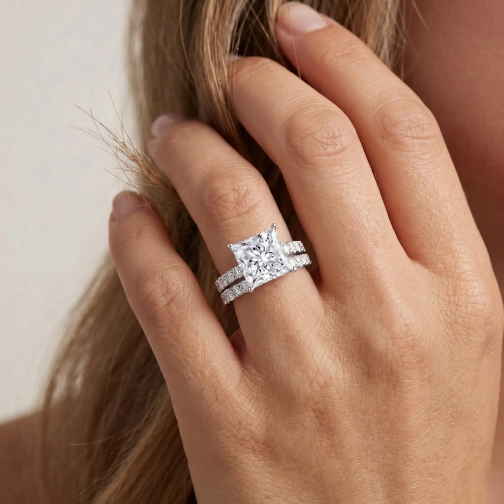 IGI Certified 3 Carat Princess Cut Lab Grown Diamond Wedding Ring Set