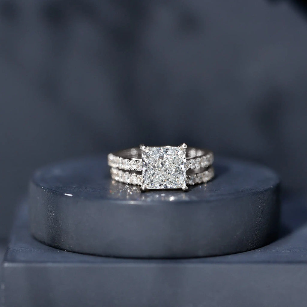 IGI Certified 4 Carat Princess Cut Lab Grown Diamond Engagement Ring With Wedding Band