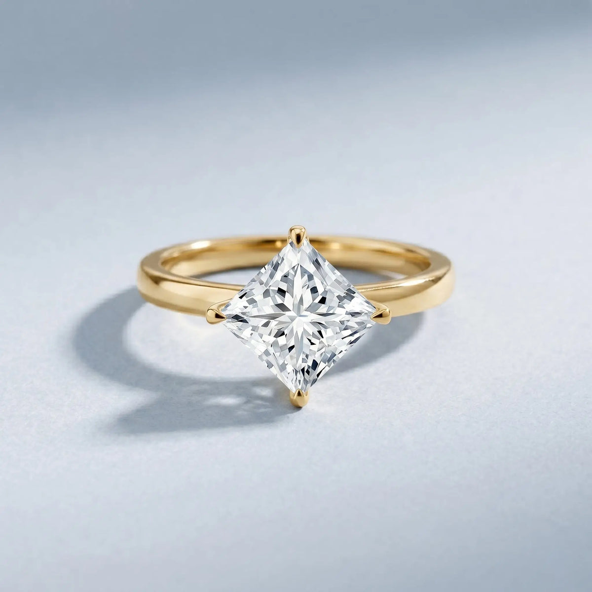 IGI Certified Diamond 4 carat princess cut lab grown diamond engagement ring with gold claw setting and brilliant clarity