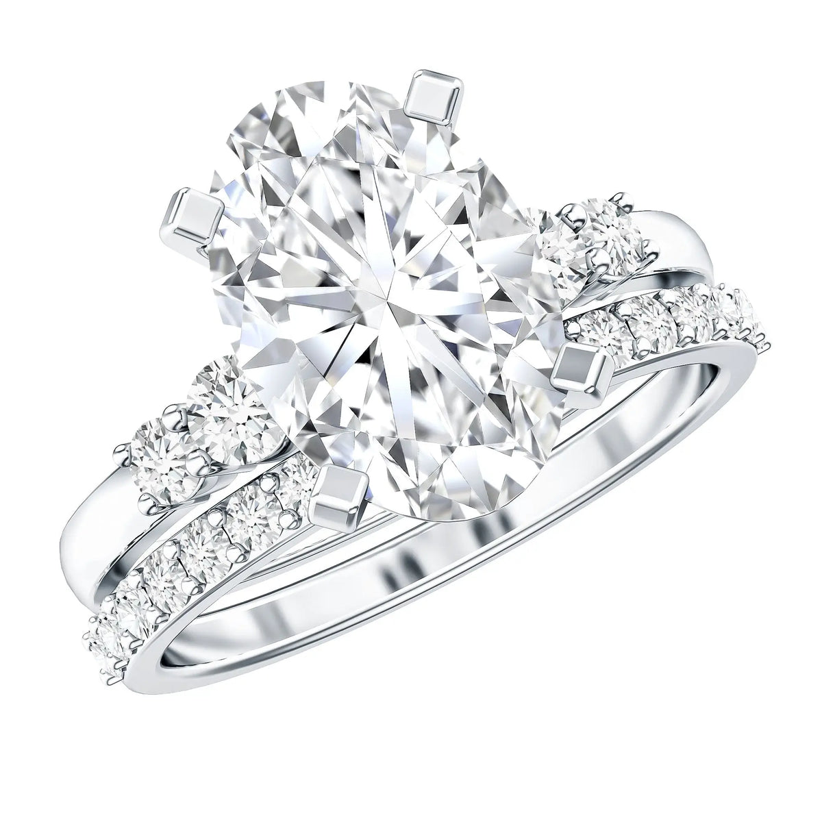 IGI Certified Diamond 3 carat oval lab grown diamond engagement ring set in white gold with side round diamonds