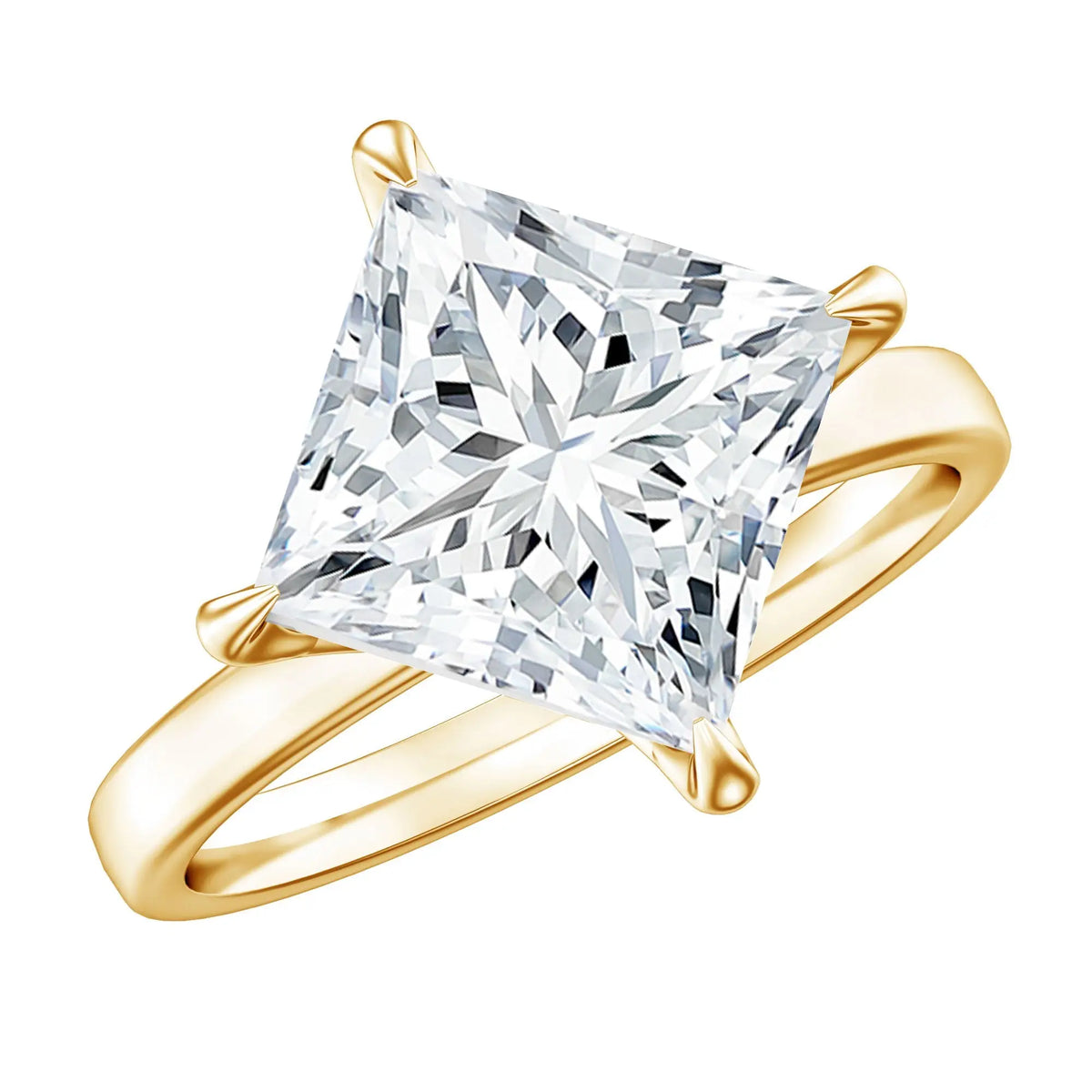 IGI Certified Diamond 4 carat princess cut lab grown diamond solitaire ring in yellow gold claw setting