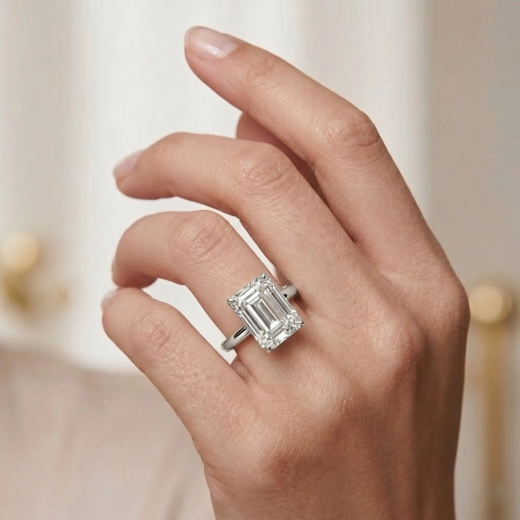 IGI Certified Emerald Cut Lab Grown Diamond 3 Carat Engagement Ring