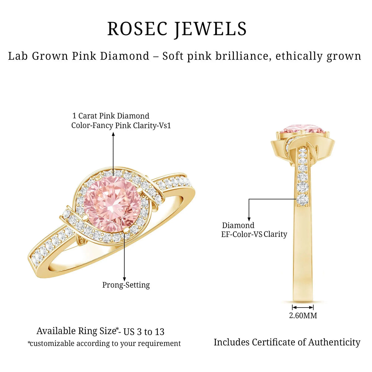 IGI Certified Lab Grown Pink Diamond Halo Engagement Ring for Women