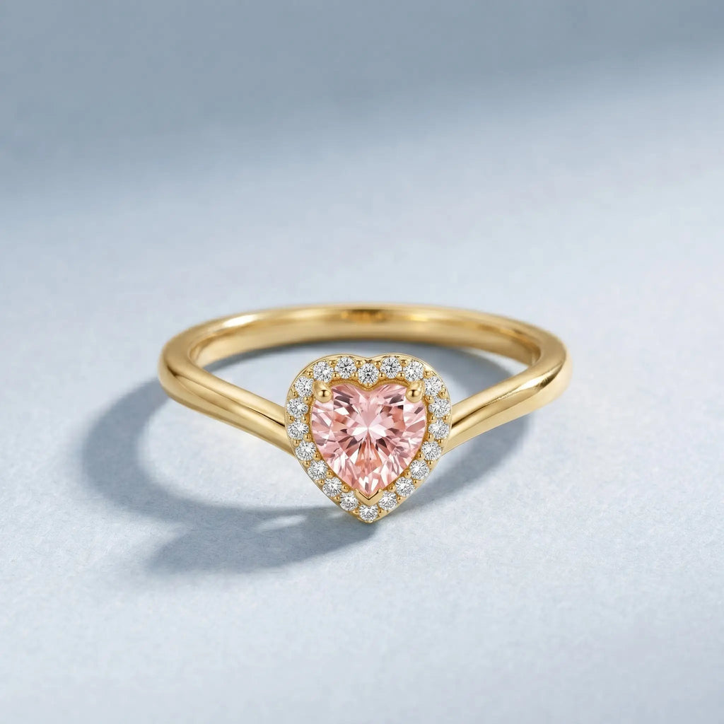 IGI Certified Lab Grown Pink Diamond Heart Promise Ring with Halo