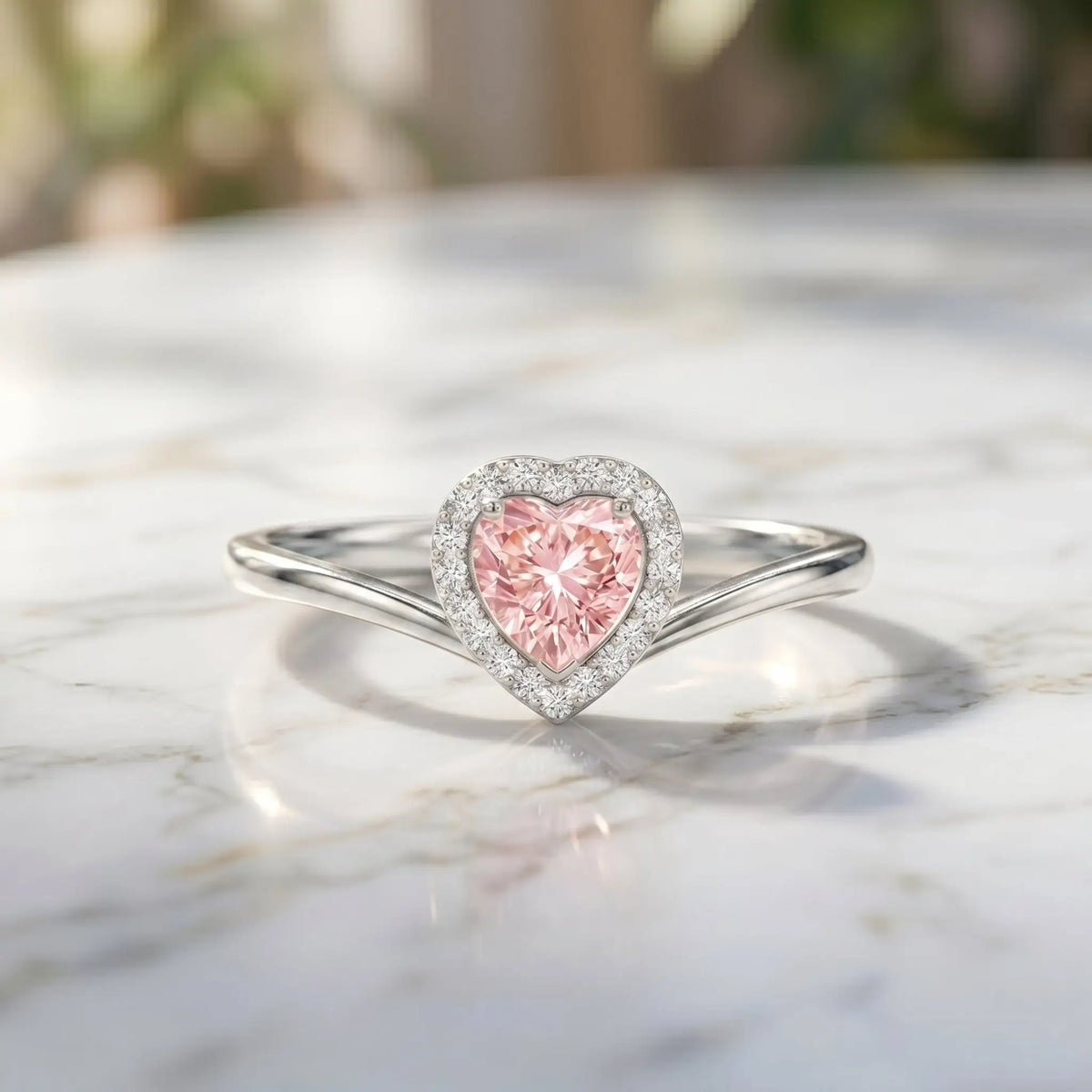 IGI Certified Lab Grown Pink Diamond Heart Promise Ring with Halo