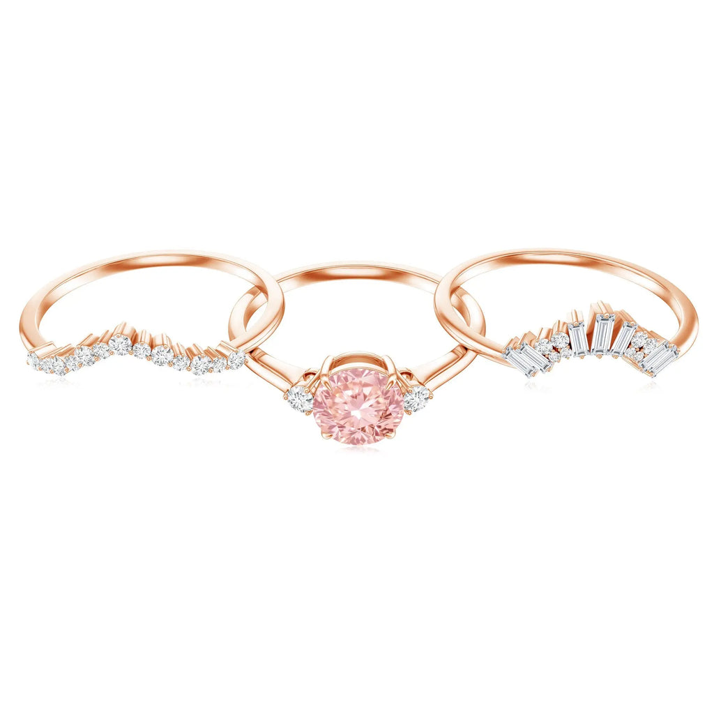 IGI Certified Lab Grown Pink White Diamond Trio Wedding Ring Set