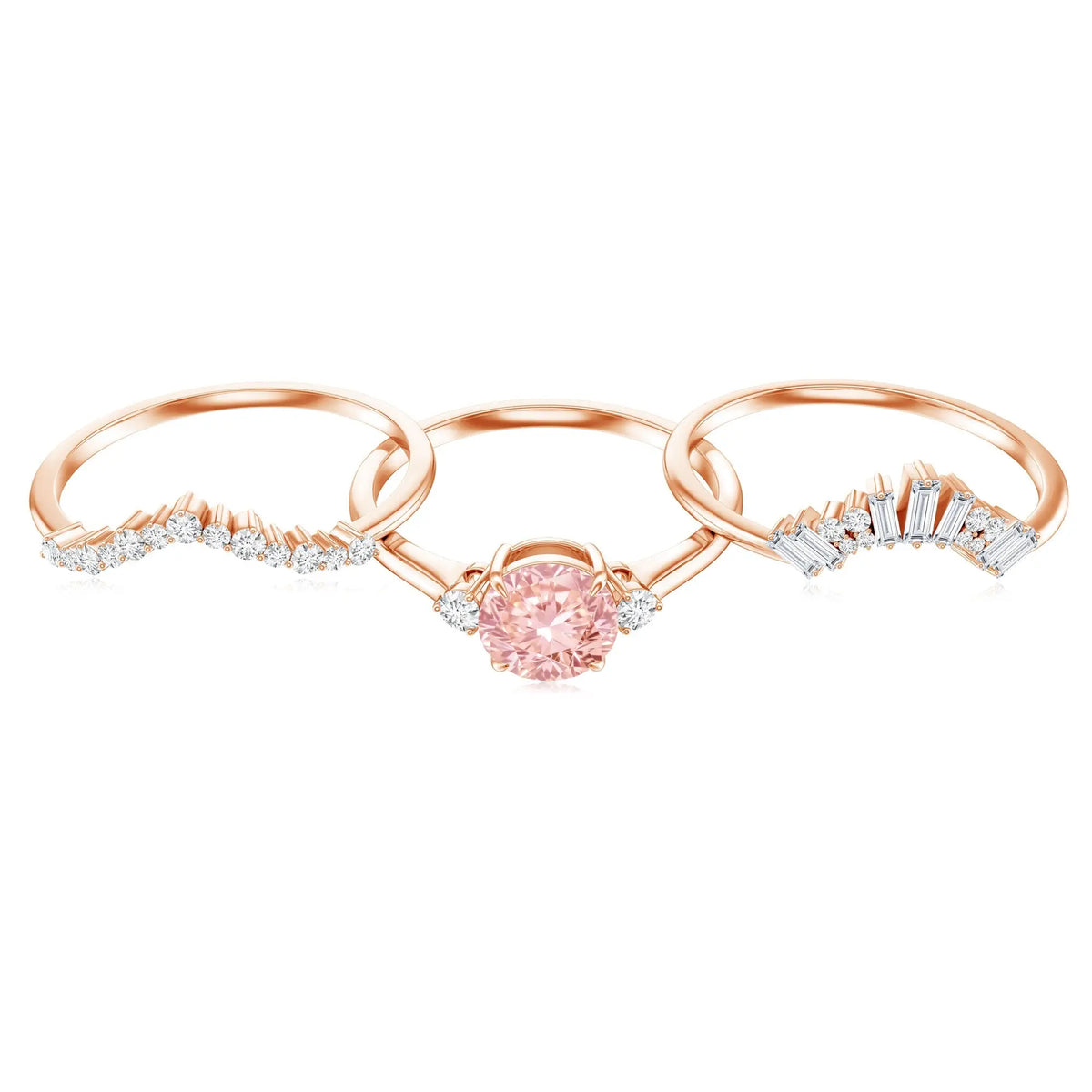 IGI Certified Lab Grown Pink White Diamond Trio Wedding Ring Set