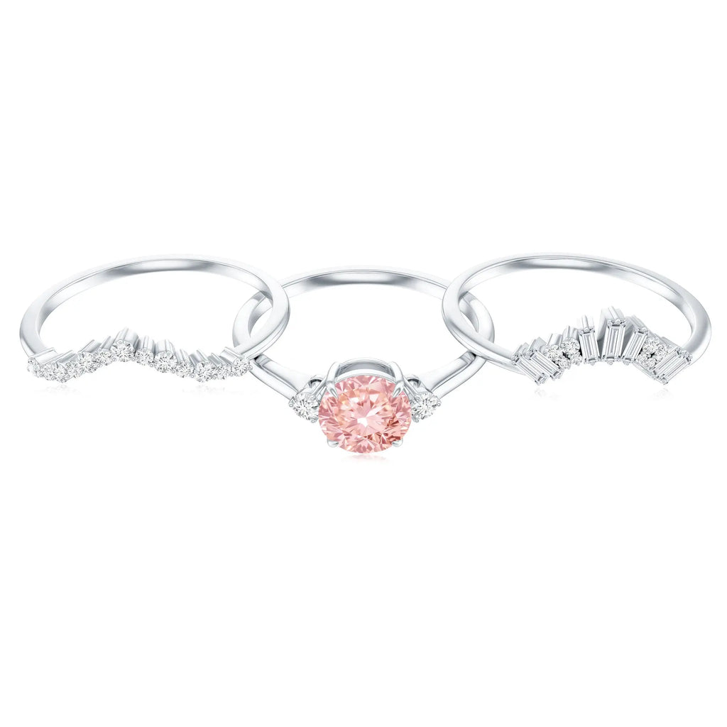 IGI Certified Lab Grown Pink White Diamond Trio Wedding Ring Set