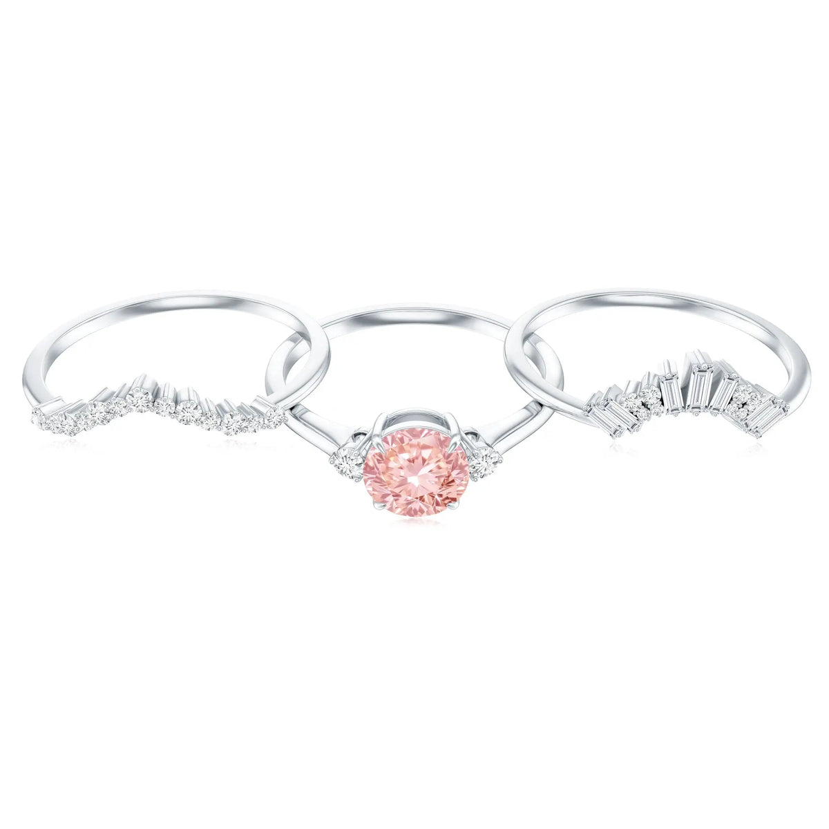 IGI Certified Lab Grown Pink White Diamond Trio Wedding Ring Set
