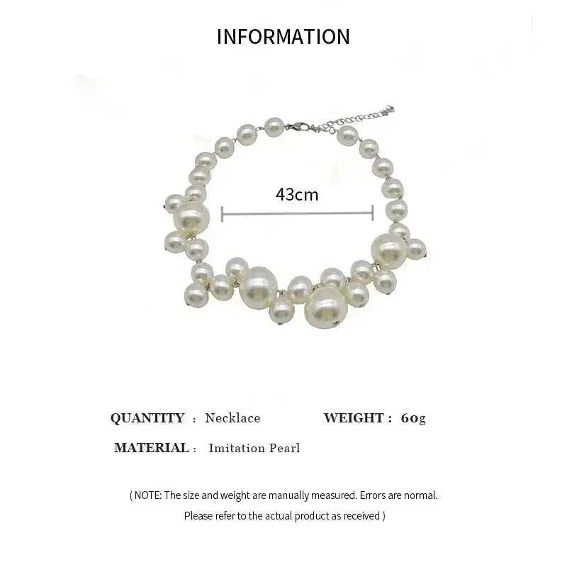 Imitation Pearl Women's Necklace choker featuring large and small near-round simulated pearls in white with adjustable clasp