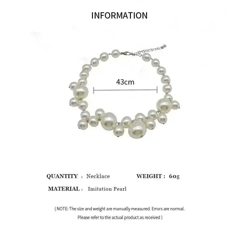 Imitation Pearl Women's Necklace featuring large and small near-round simulated pearls in a trendy choker design, 43cm long