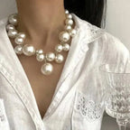 Imitation Pearl Women's Necklace featuring large white glossy beads arranged in a choker style with a dangling pearl pendant