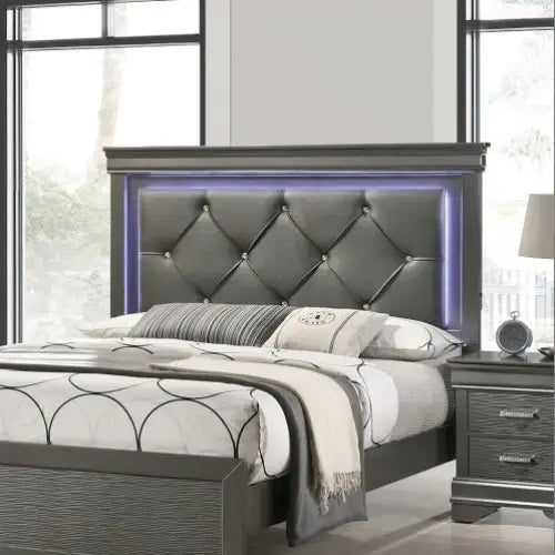 Indulge in luxury with the dark gray faux leather tufted headboard $699.99 specification product information item