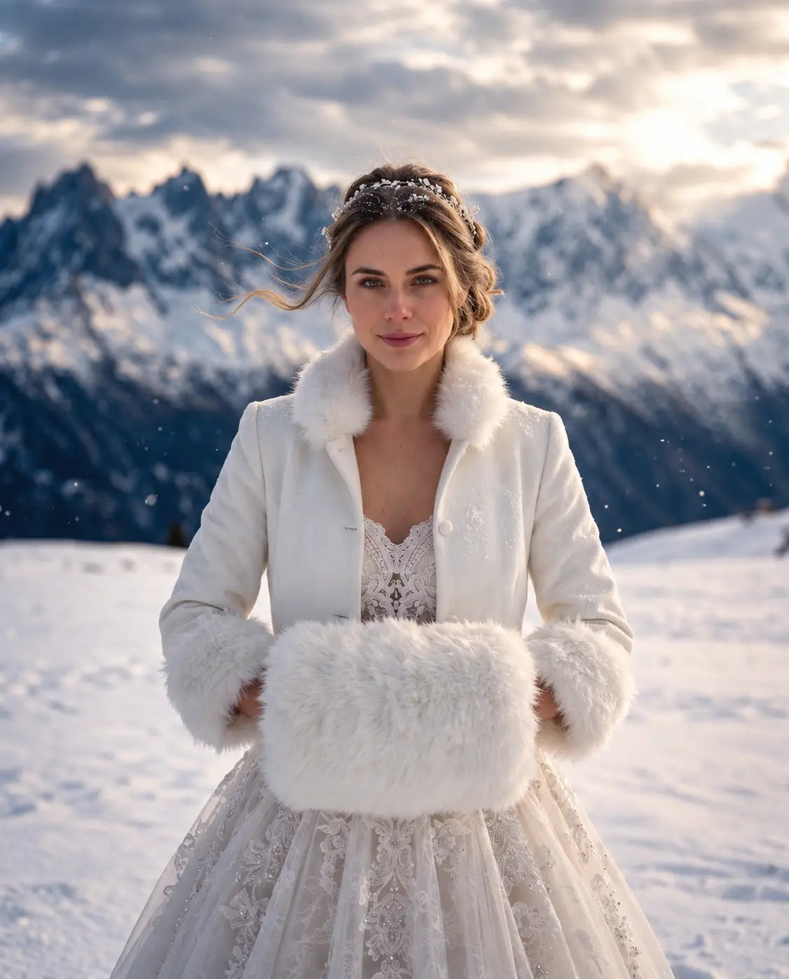 Ivory Faux Fur Bridal Jacket (Kendal Ivy07)