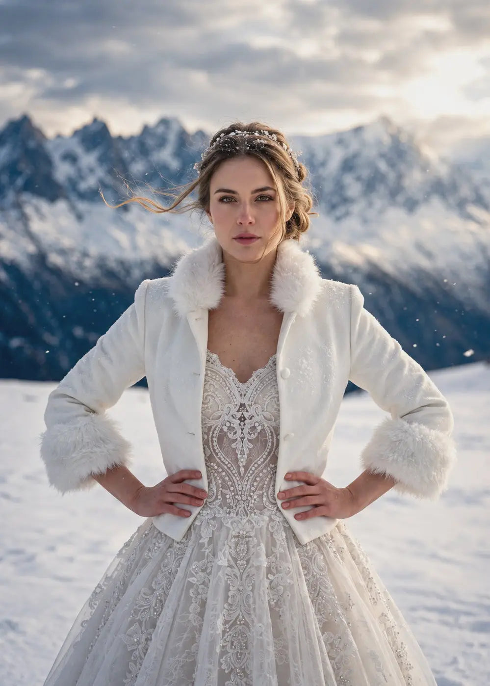Ivory Faux Fur Bridal Jacket (Kendal Ivy07)