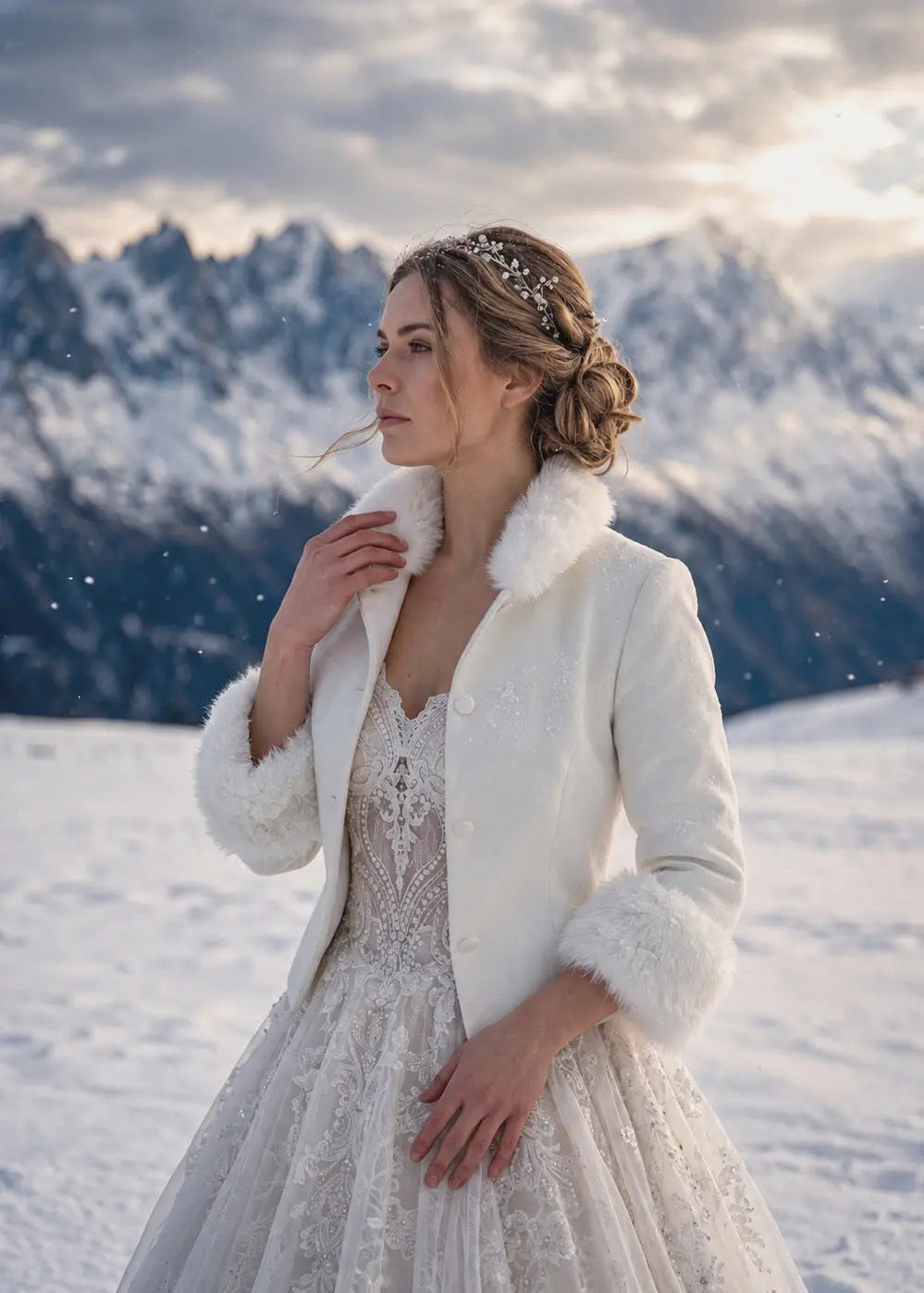 Ivory Faux Fur Bridal Jacket (Kendal Ivy07)