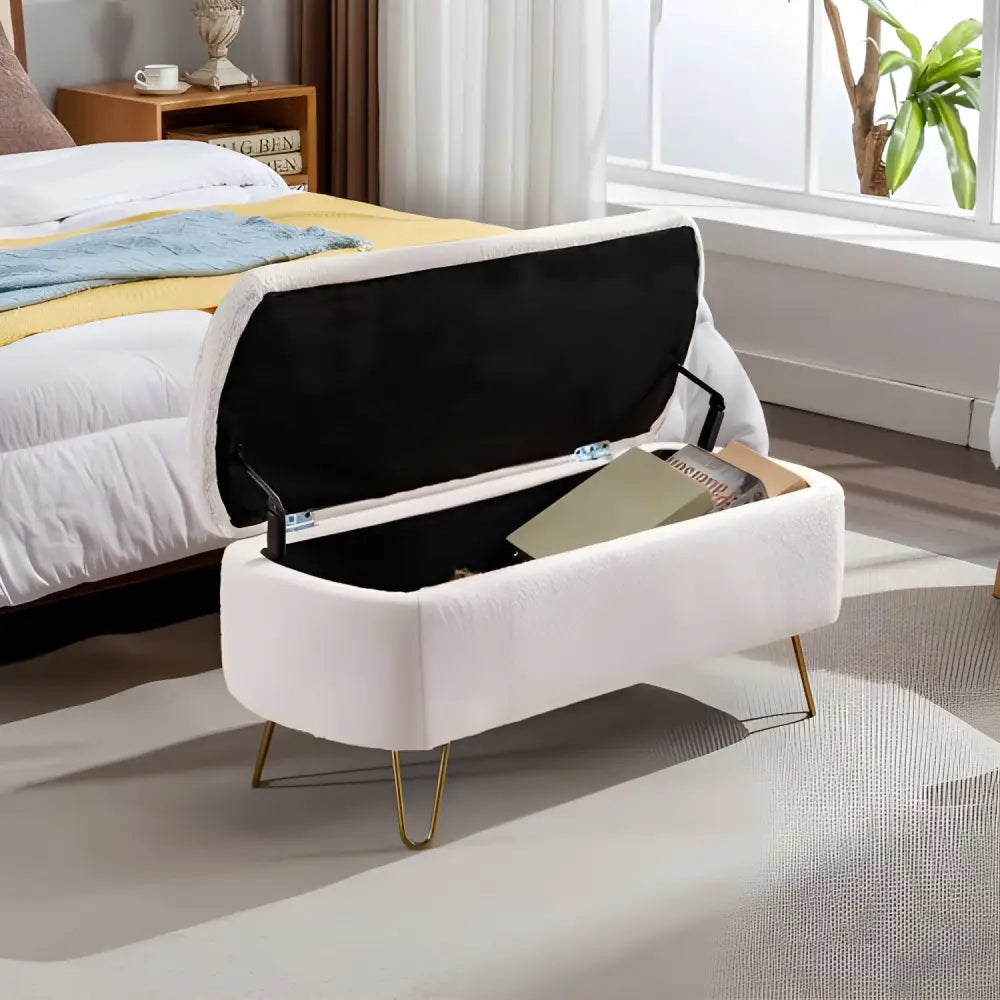 Ivory white storage ottoman bench redefines luxury fashion for woman $249 furniture specification product information