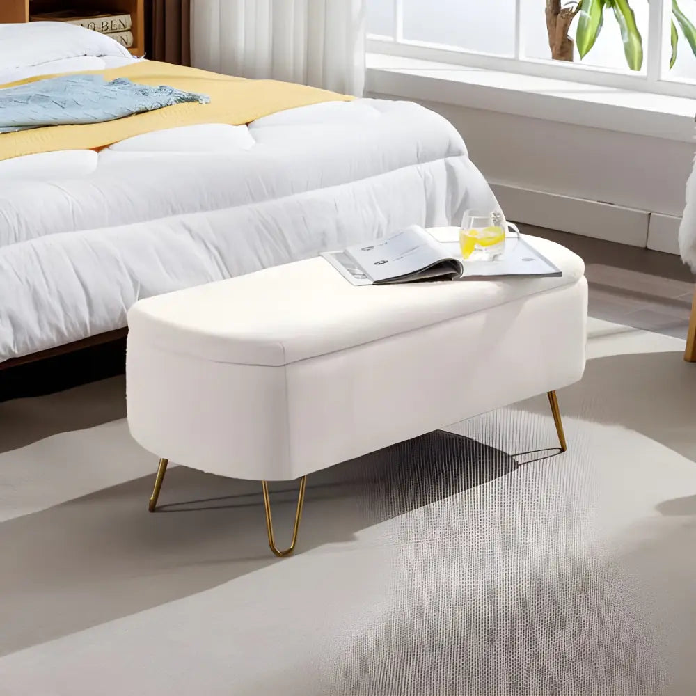 Ivory white storage ottoman bench redefines luxury fashion for woman $249 furniture specification product information