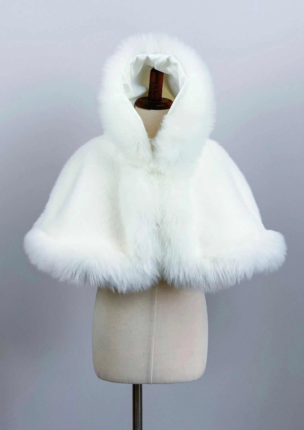 Ivory / White Faux Fur Flower Girl Cape Shawl Stole Coat (Amy Wht01)