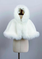 Ivory / White Faux Fur Flower Girl Cape Shawl Stole Coat (Amy Wht01)