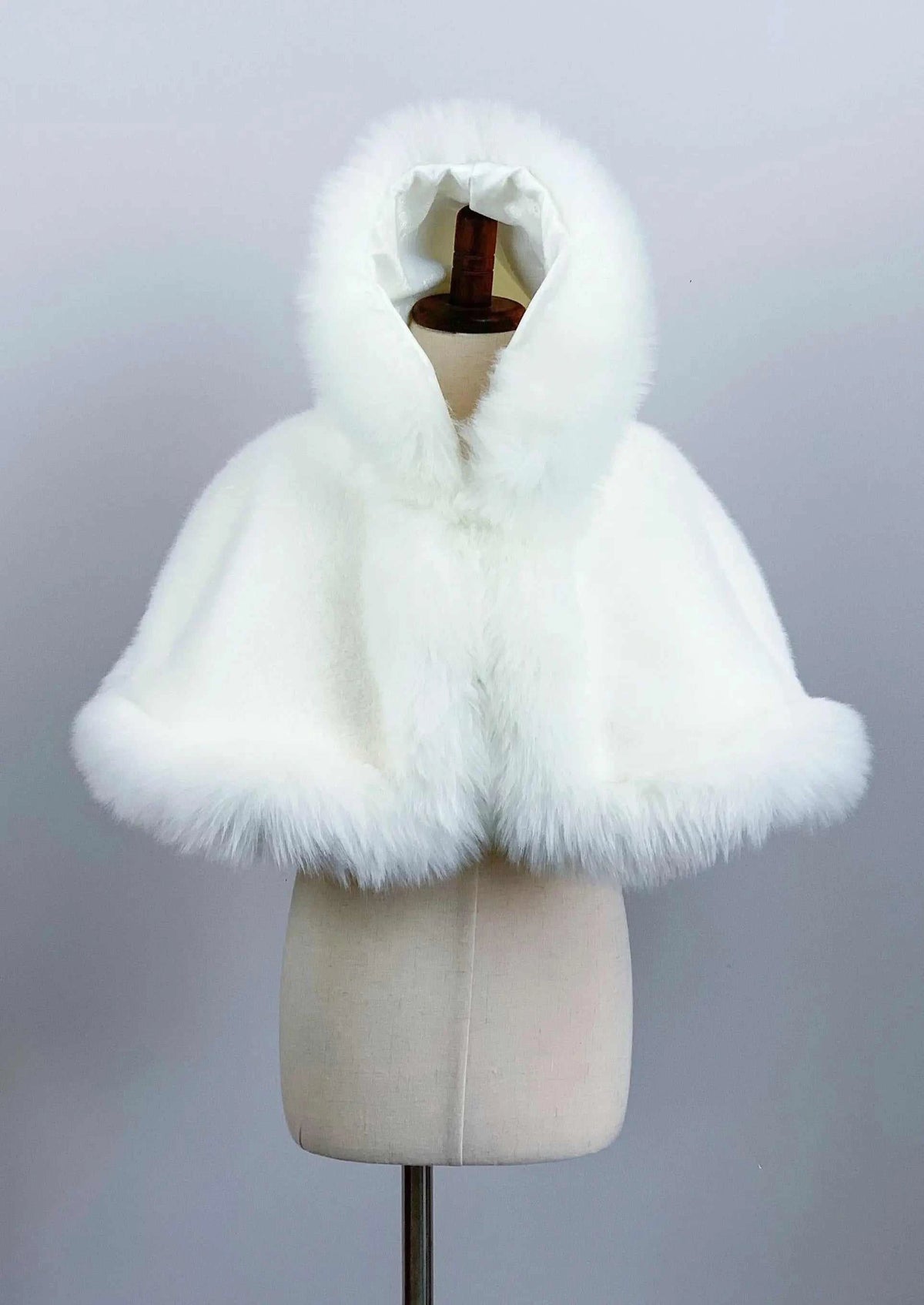 Ivory / White Faux Fur Flower Girl Cape Shawl Stole Coat (Amy Wht01)