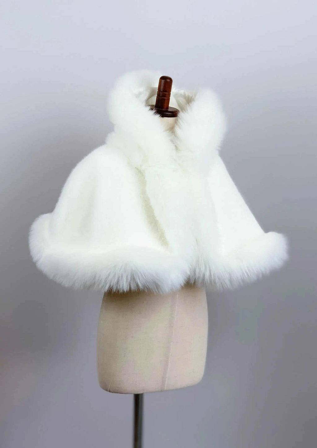 Ivory / White Faux Fur Flower Girl Cape Shawl Stole Coat (Amy Wht01)