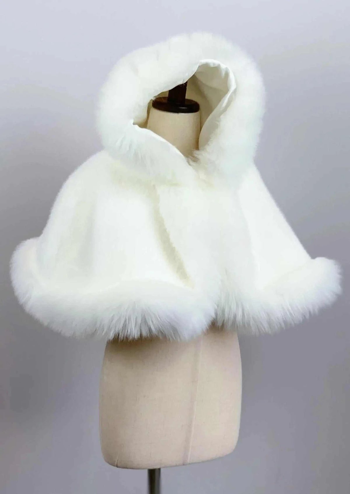 Ivory / White Faux Fur Flower Girl Cape Shawl Stole Coat (Amy Wht01)