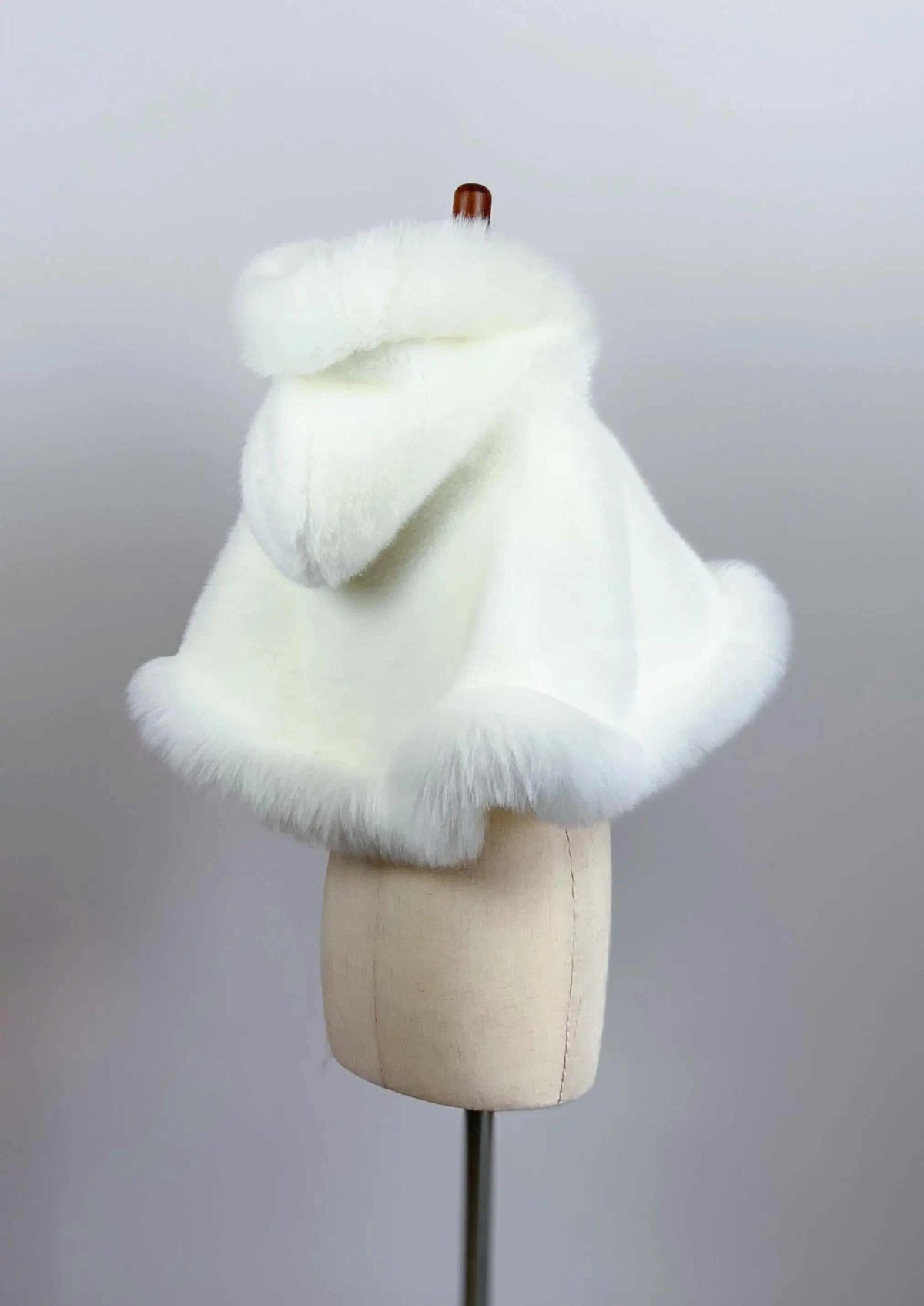 Ivory / White Faux Fur Flower Girl Cape Shawl Stole Coat (Amy Wht01)