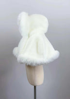 Ivory / White Faux Fur Flower Girl Cape Shawl Stole Coat (Amy Wht01)