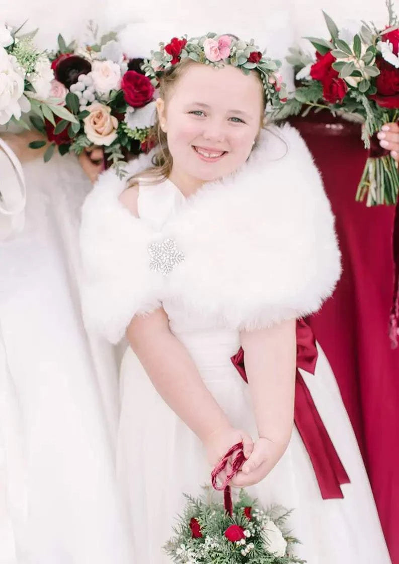 Ivory White Flower Girl / Junior Bridesmaid Fur Shawl (Kid Wht01)