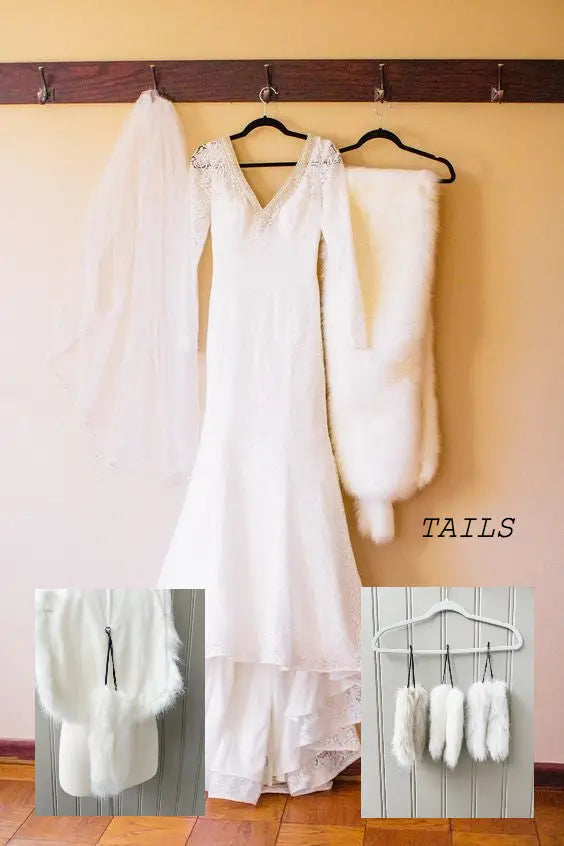 Ivory with Black Faux Fur Shawl (Lilian Wht03)