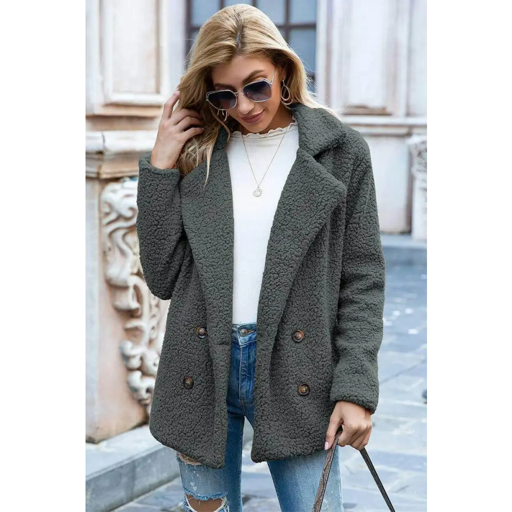 Elevate your style with the ivy lane luxury sherpa coat $35 pattern solid casual, urban double-breasted, pocketed lapel