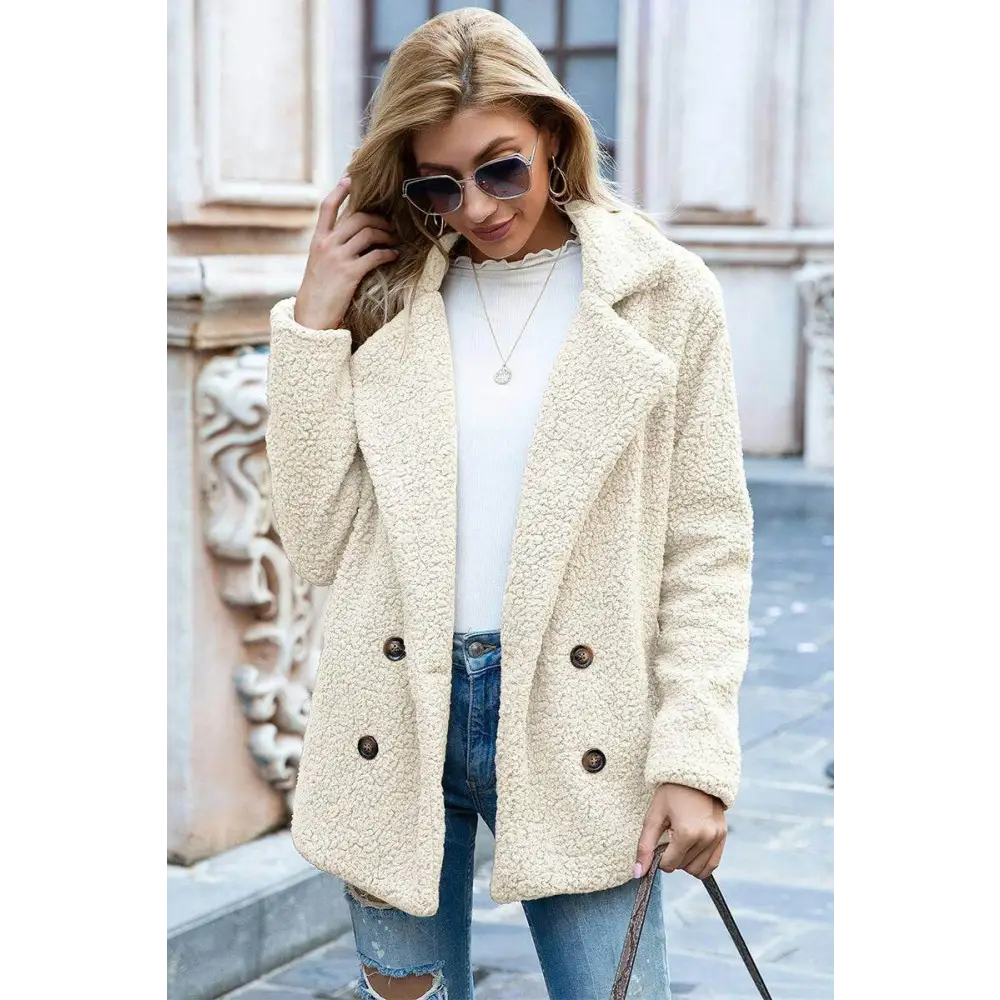 Elevate your style with the ivy lane luxury sherpa coat $35 pattern solid casual, urban double-breasted, pocketed lapel