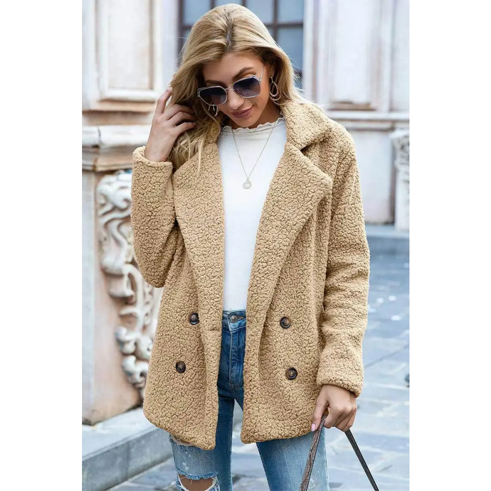 Elevate your style with the ivy lane luxury sherpa coat $35 pattern solid casual, urban double-breasted, pocketed lapel