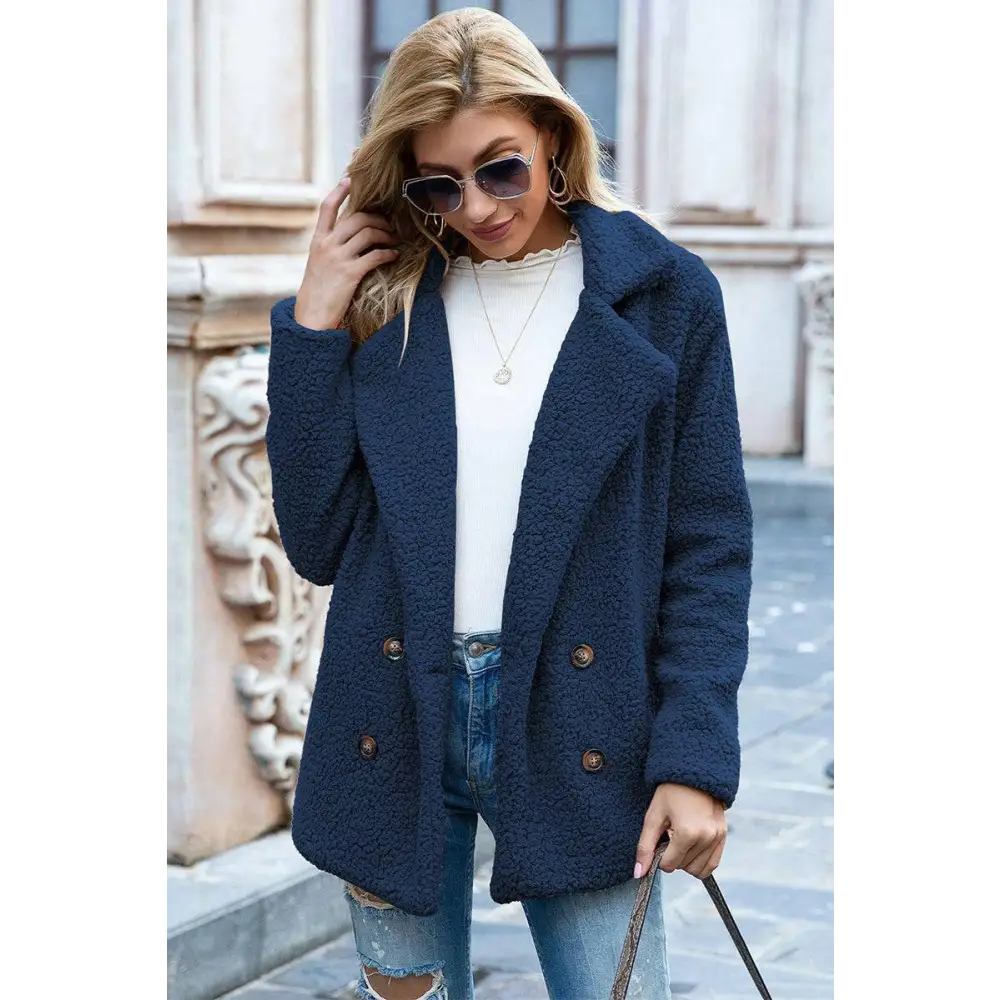 Elevate your style with the ivy lane luxury sherpa coat $35 pattern solid casual, urban double-breasted, pocketed lapel