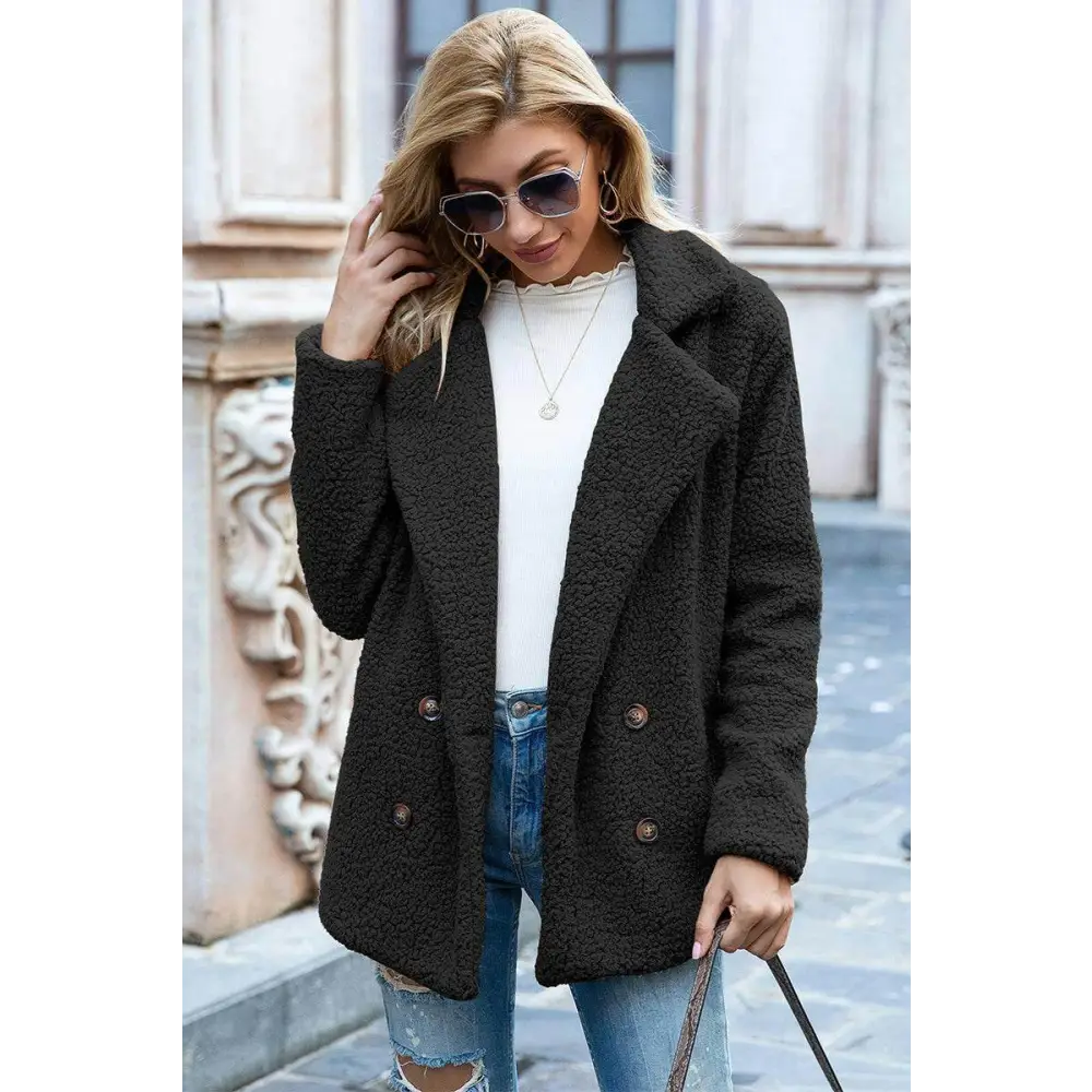 Elevate your style with the ivy lane luxury sherpa coat $35 pattern solid casual, urban double-breasted, pocketed lapel