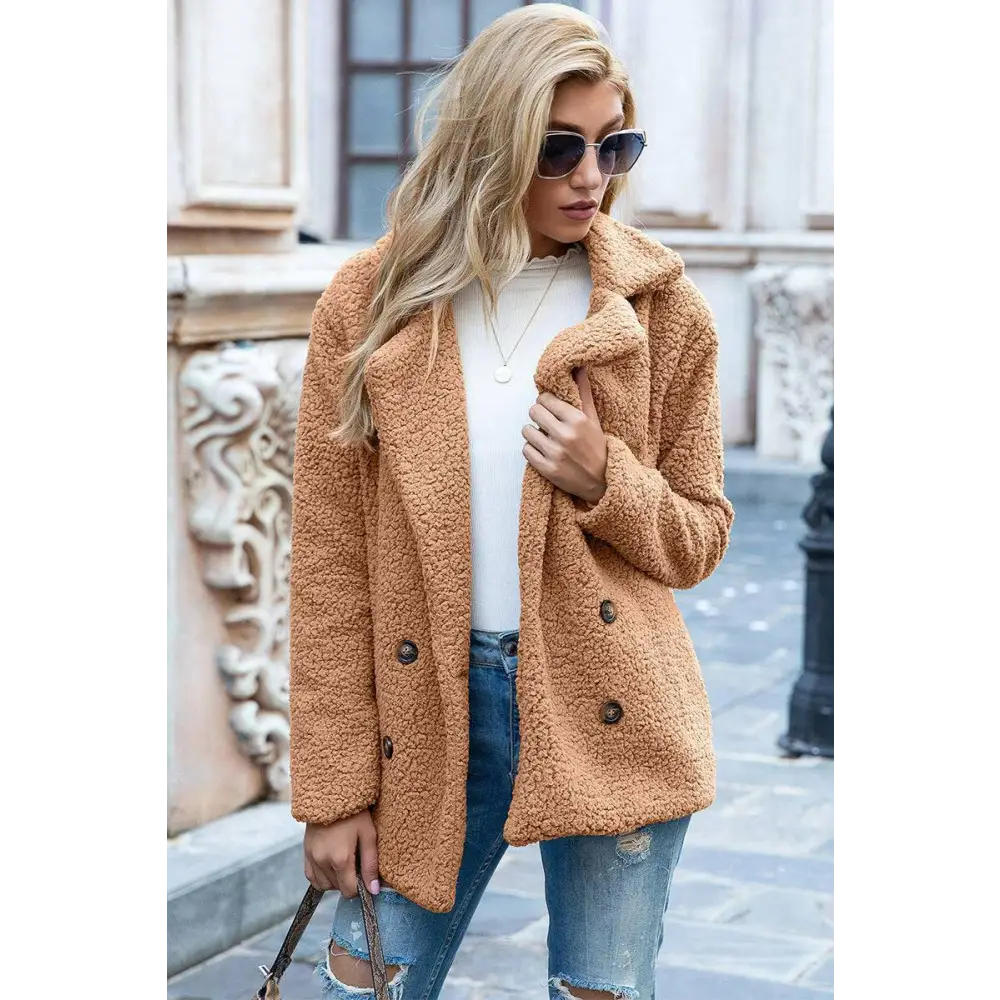 Elevate your style with the ivy lane luxury sherpa coat $35 pattern solid casual, urban double-breasted, pocketed lapel