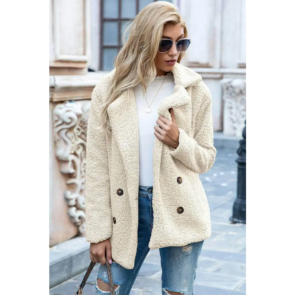 Elevate your style with the ivy lane luxury sherpa coat $35 pattern solid casual, urban double-breasted, pocketed lapel