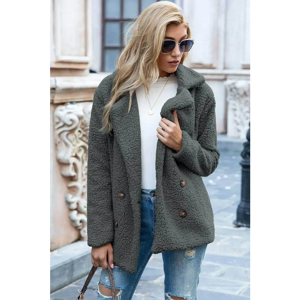 Elevate your style with the ivy lane luxury sherpa coat $35 pattern solid casual, urban double-breasted, pocketed lapel