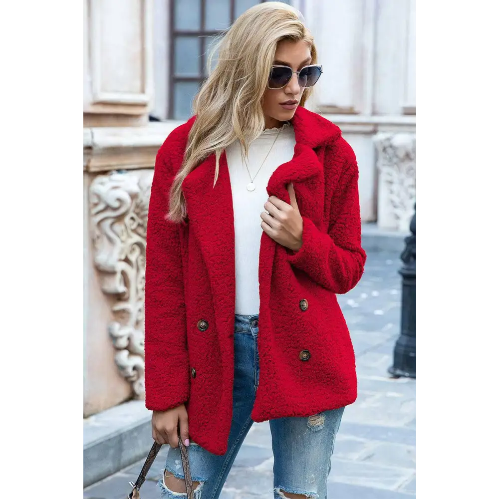 Elevate your style with the ivy lane luxury sherpa coat $35 pattern solid casual, urban double-breasted, pocketed lapel