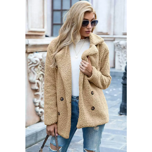 Elevate your style with the ivy lane luxury sherpa coat $35 pattern solid casual, urban double-breasted, pocketed lapel