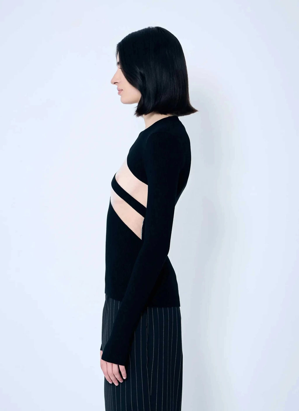 Jean Paul Gaultier Women Rib Sweater With Transparent Panels - Maven Couture IncTops / Tee Shirts