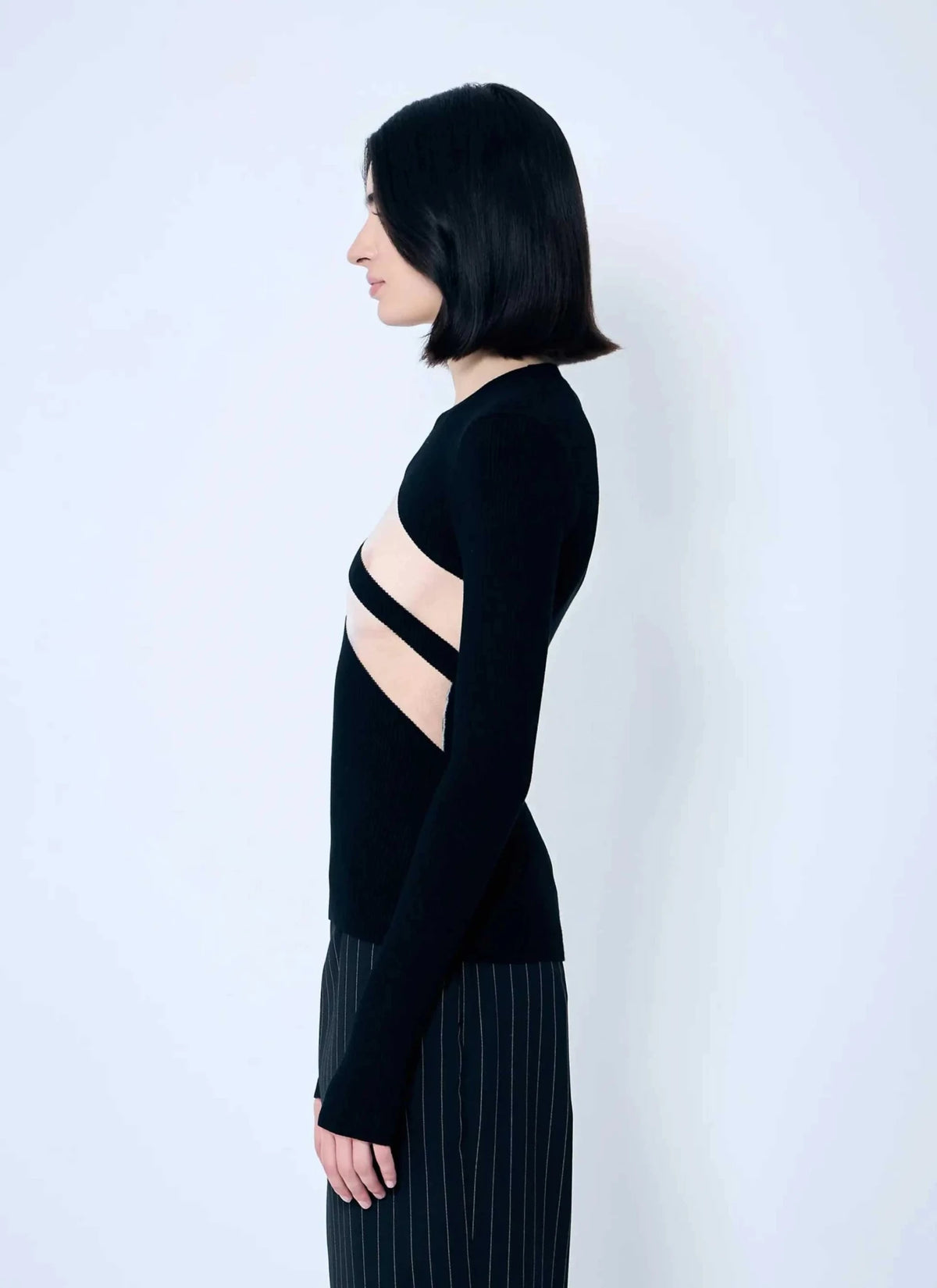 Jean Paul Gaultier Women Rib Sweater With Transparent Panels - Maven Couture IncTops / Tee Shirts
