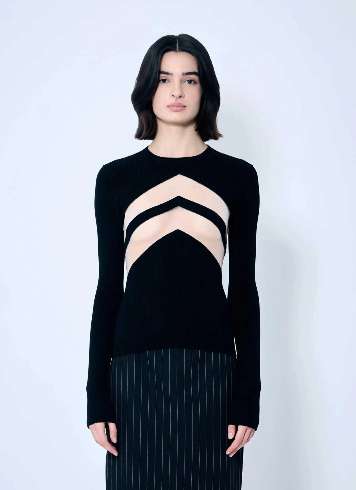 Jean Paul Gaultier Women Rib Sweater With Transparent Panels - Maven Couture IncTops / Tee Shirts