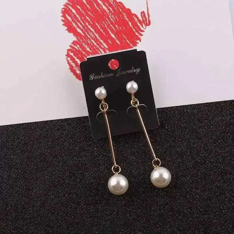 JIOFREE Fashion elegant long gold tone clip on earrings with white imitation pearl studs and dangling pearls
