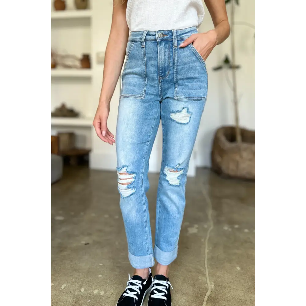 Chic judy blue distressed jeans elevate luxury fashion for women $57.99 discover the epitome of contemporary style