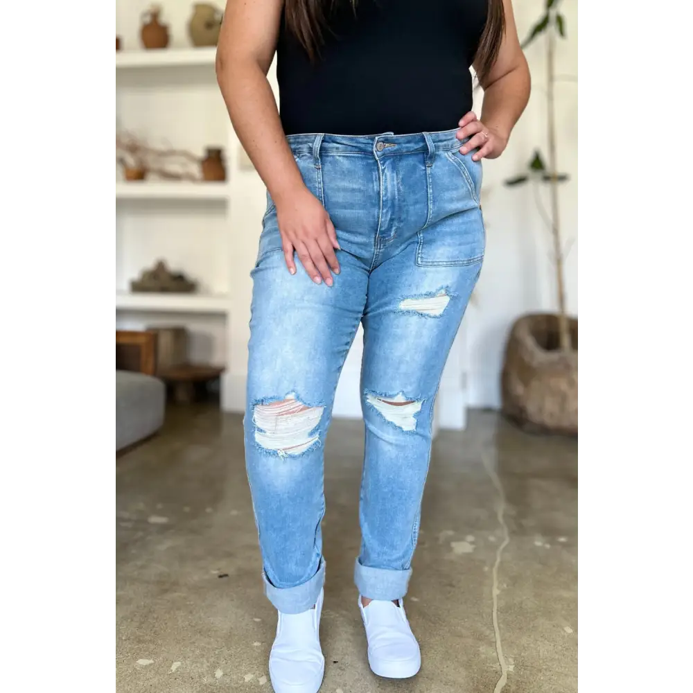 Chic judy blue distressed jeans elevate luxury fashion for women $57.99 discover the epitome of contemporary style