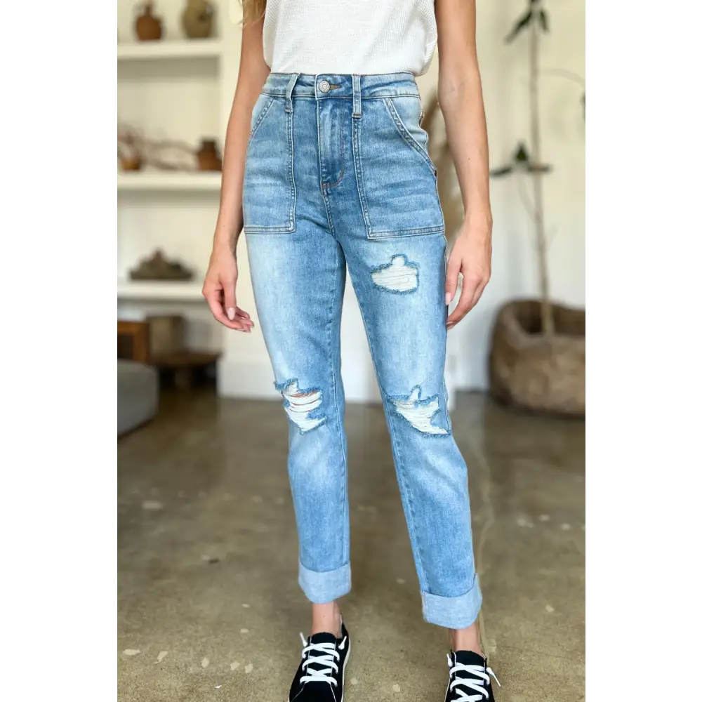 Chic judy blue distressed jeans elevate luxury fashion for women $57.99 discover the epitome of contemporary style