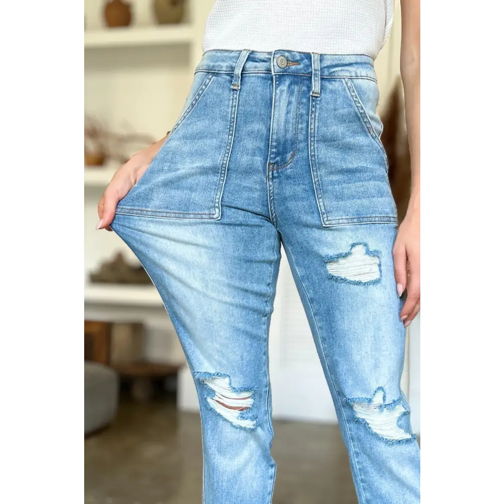 Chic judy blue distressed jeans elevate luxury fashion for women $57.99 discover the epitome of contemporary style