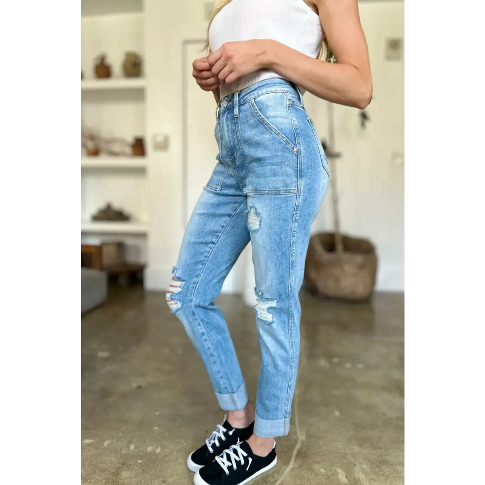 Chic judy blue distressed jeans elevate luxury fashion for women $57.99 discover the epitome of contemporary style